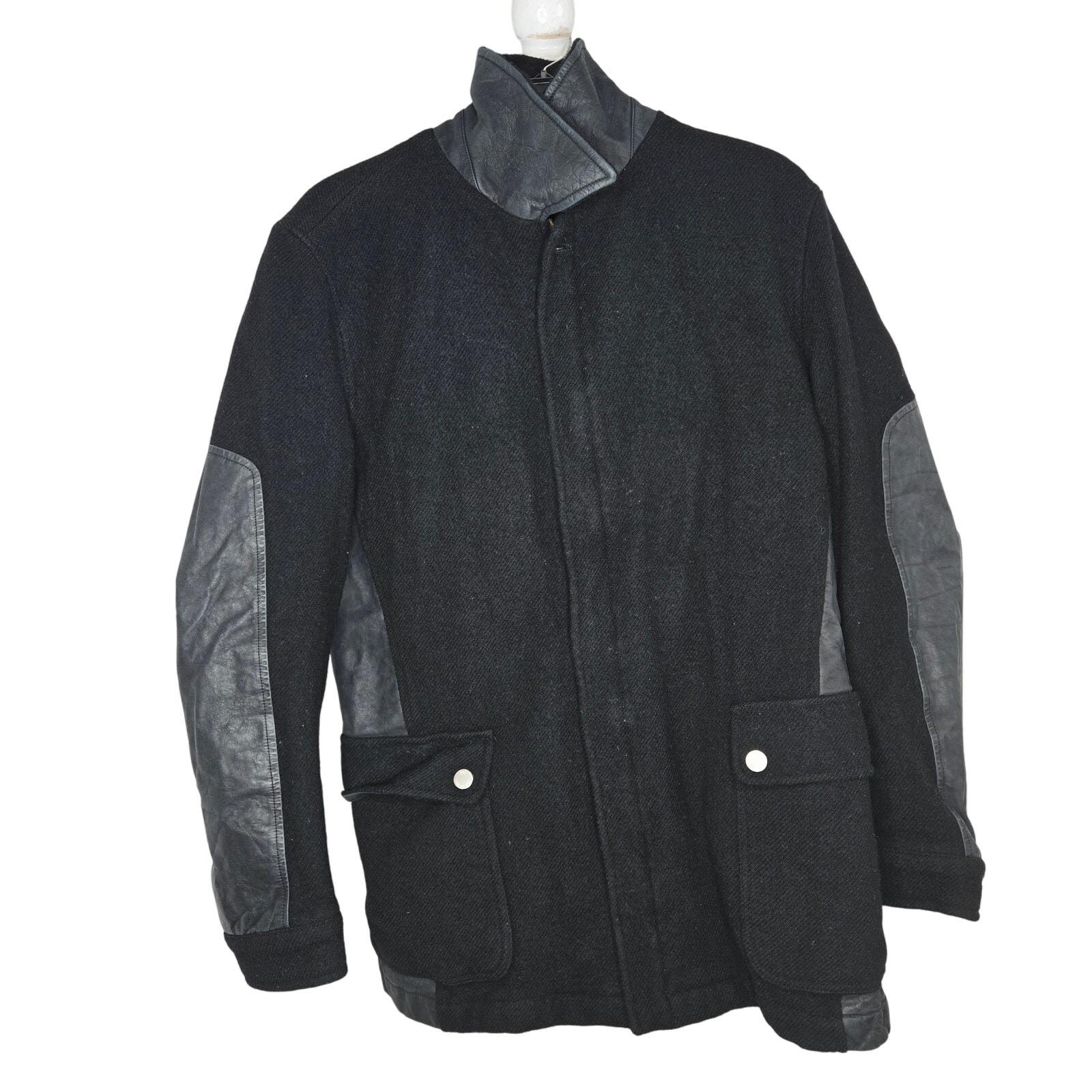 Pal Zileri Euc Wool Leather Zipper Snap Overlay Jacket Large Pull Collection
